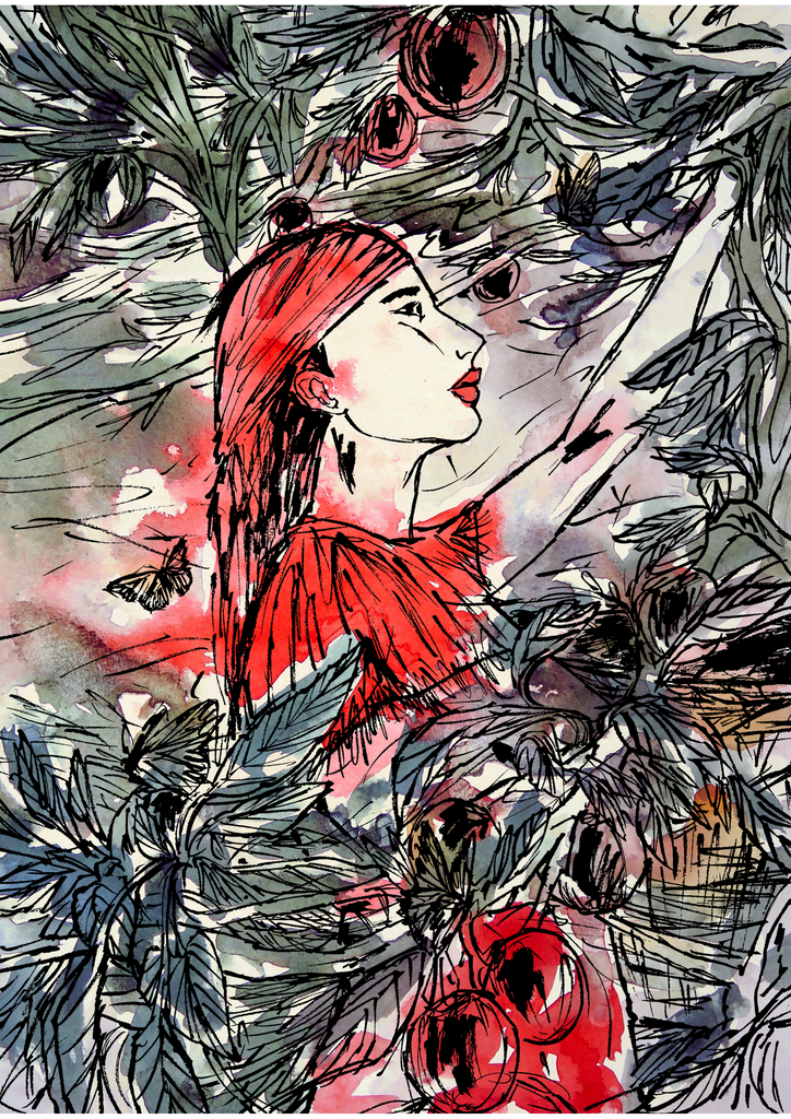 Lily Rowles illustrates the dying monarch butterflies in a sea of red Rhododendrons.